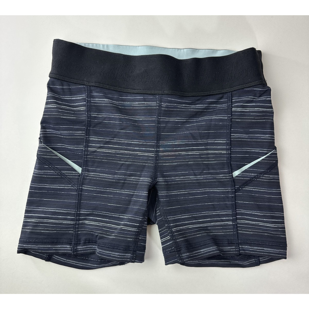 Lululemon What The Sport Short Stripe Pockets Run Stretch Blue Black Size 2 - Picture 2 of 15